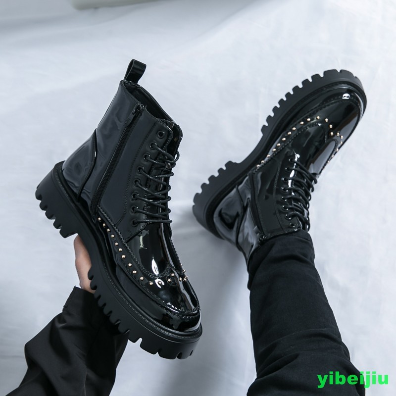 New Men’s High Top Platform Studded Ankle Boots Wing Tip Brogue Colorblock Shoes