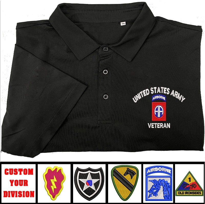 US army embroidered polo shirt, cutom your army divisions,US army division
