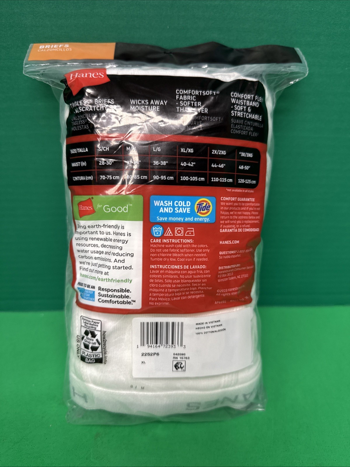 Hanes Briefs 6-Pack Men’s Tagless White Underwear 100% Cotton Size XL 40-42 NEW