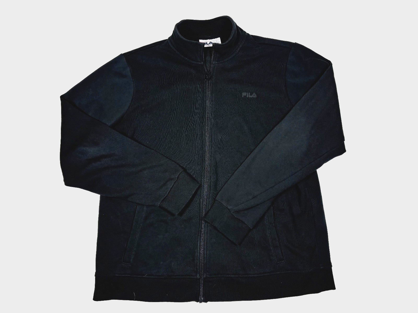 Fila Full Zip Sweatshirt Mens XXL Black Cotton Mock Neck Athletic Casual Cozy