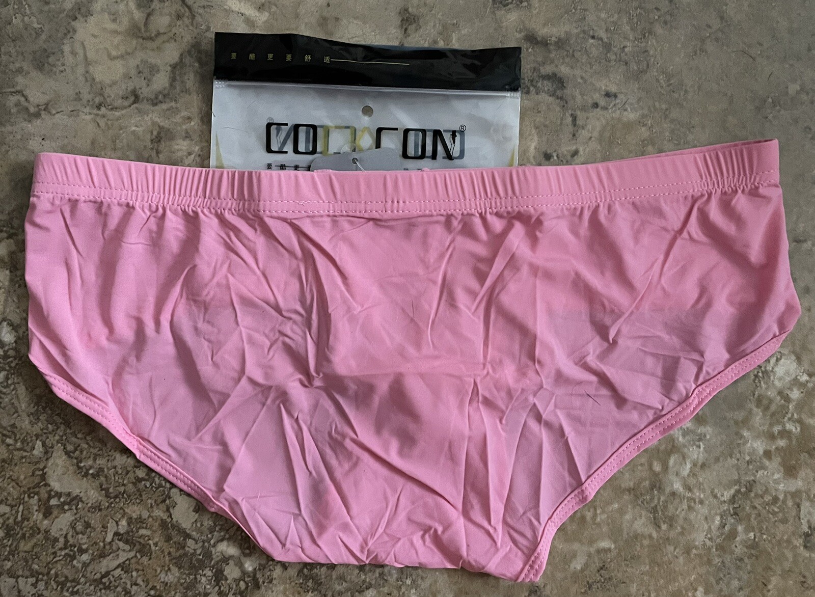 Cockon Men’s Sheer Pink Brief Asian Size XL is US M-L Poly Spandex Blend