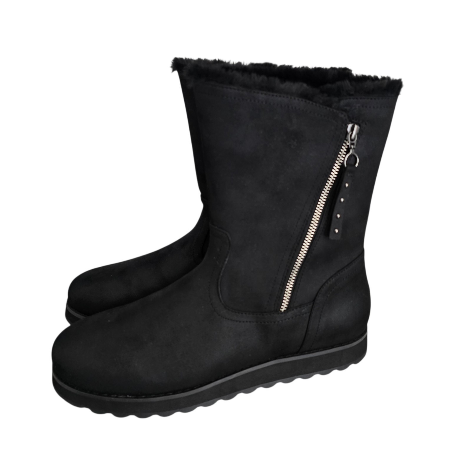 Skechers Keepsake Boots Womens Size 11 Black Faux Leather Faux Fur Side Zip