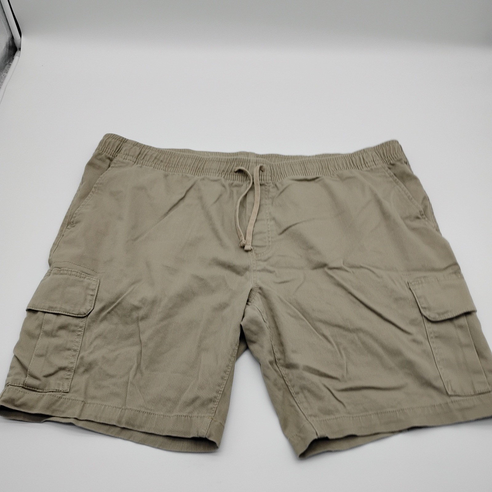George Mens Cargo Shorts Khaki Tan Elastic Waist Drawstring 2XL 44-46