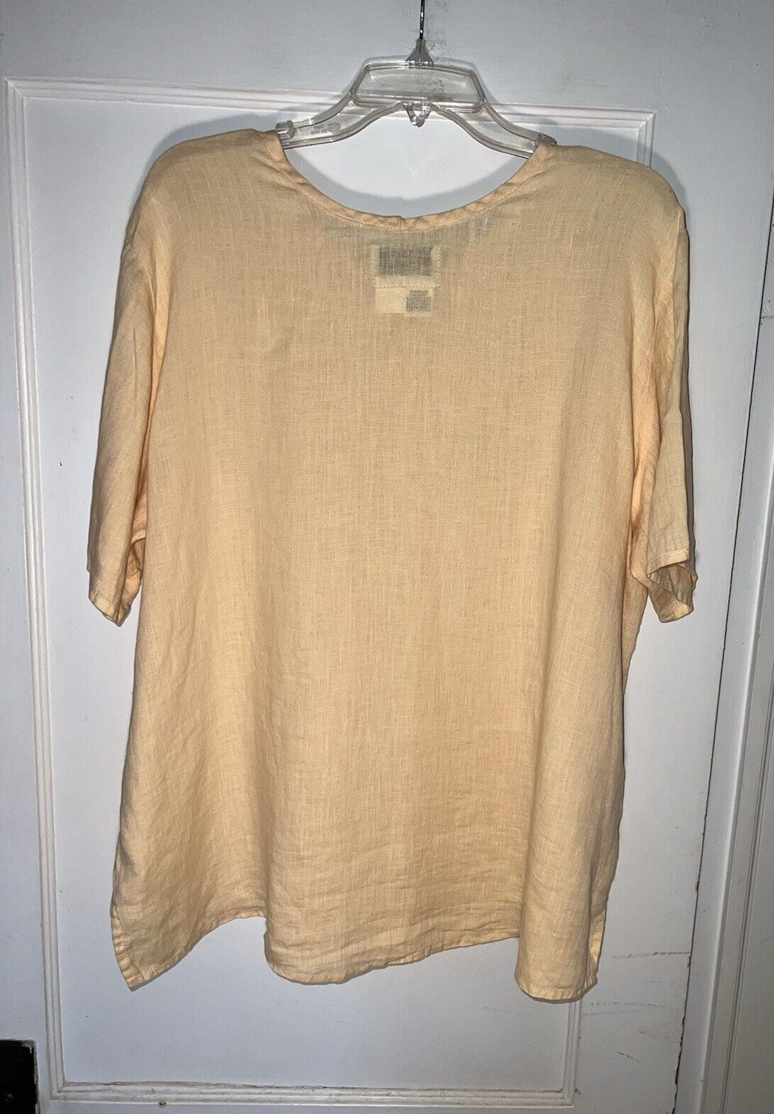 FLAX by Jeanne Engelhart 100% Linen Short Sleeve Tunic Top Yellow Size M. d674