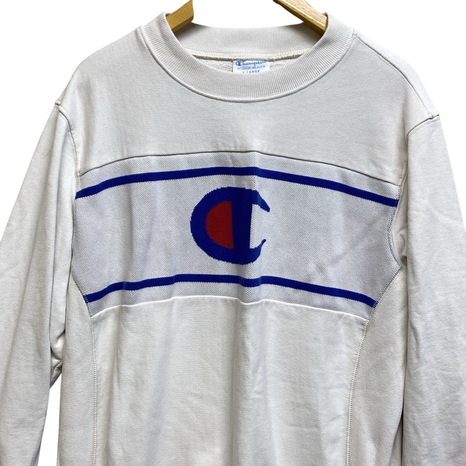 Champion, Reverse Weave Logo Pullover Sweater LS , White Ivory Color Mens XL