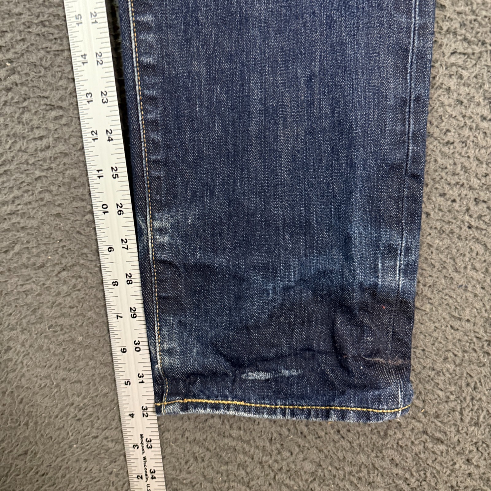 Levis Jeans Mens 32×34 Blue 513 Slim Fit Selvedge Dark Denim Whisker Distressed