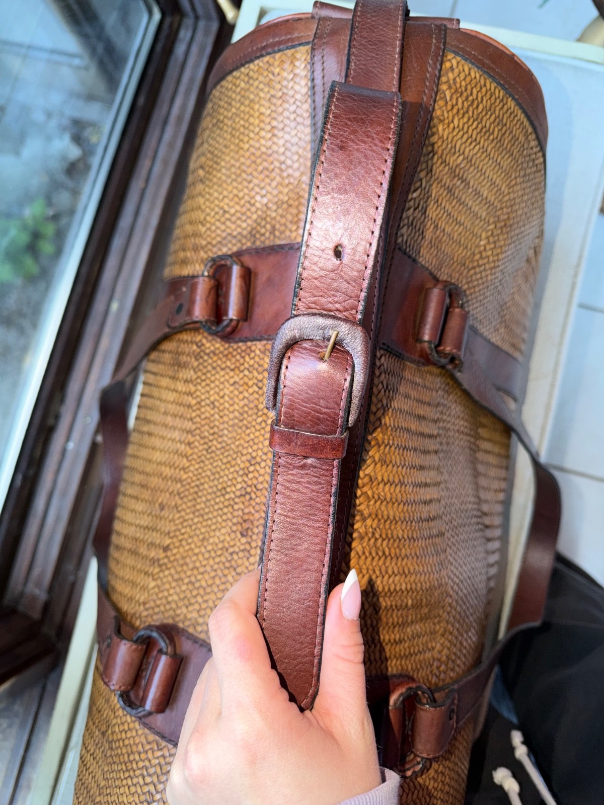 🔥 VINTAGE ELLIOTT LUCCA WOVEN STRAW & LEATHER WEEKENDER / TOTE BAG 🔥