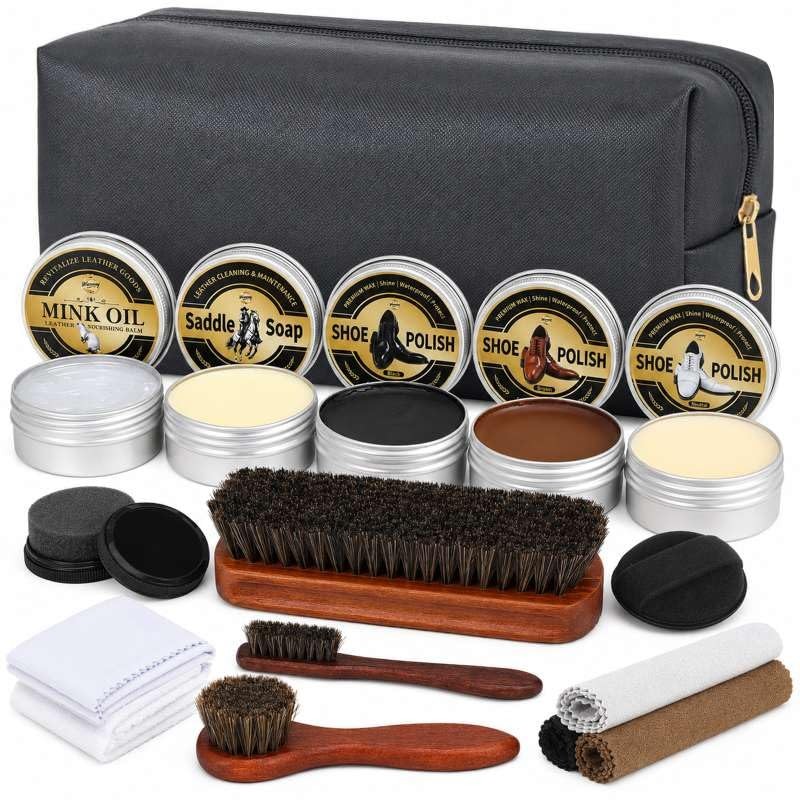 16-in-1 Shoe Polish Kit, Leather Shine Care Cleaning 3.5 Fluid Ounces, Black