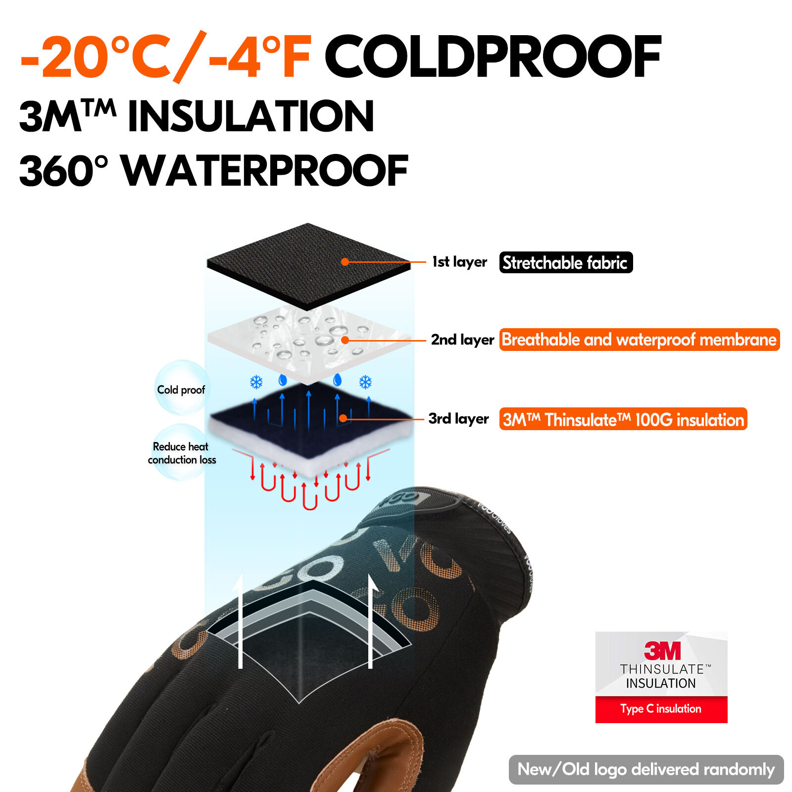 Vgo 1/2/3Pairs -4℉ Thinsulate C100 Winter Waterproof Light Duty Glove (GA9603FW)