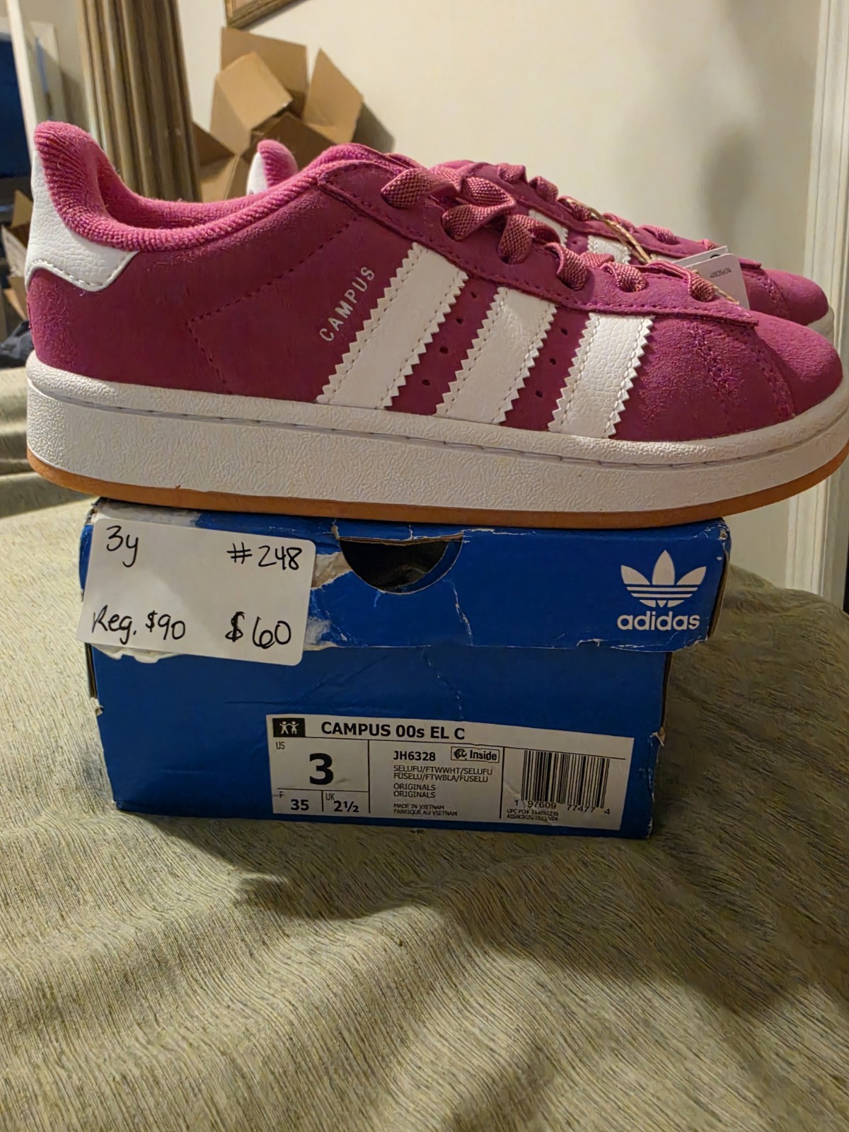 3y adidas Campus 00s EL C Unisex Kids Suede Low Top Sneakers Pink/White JH6328