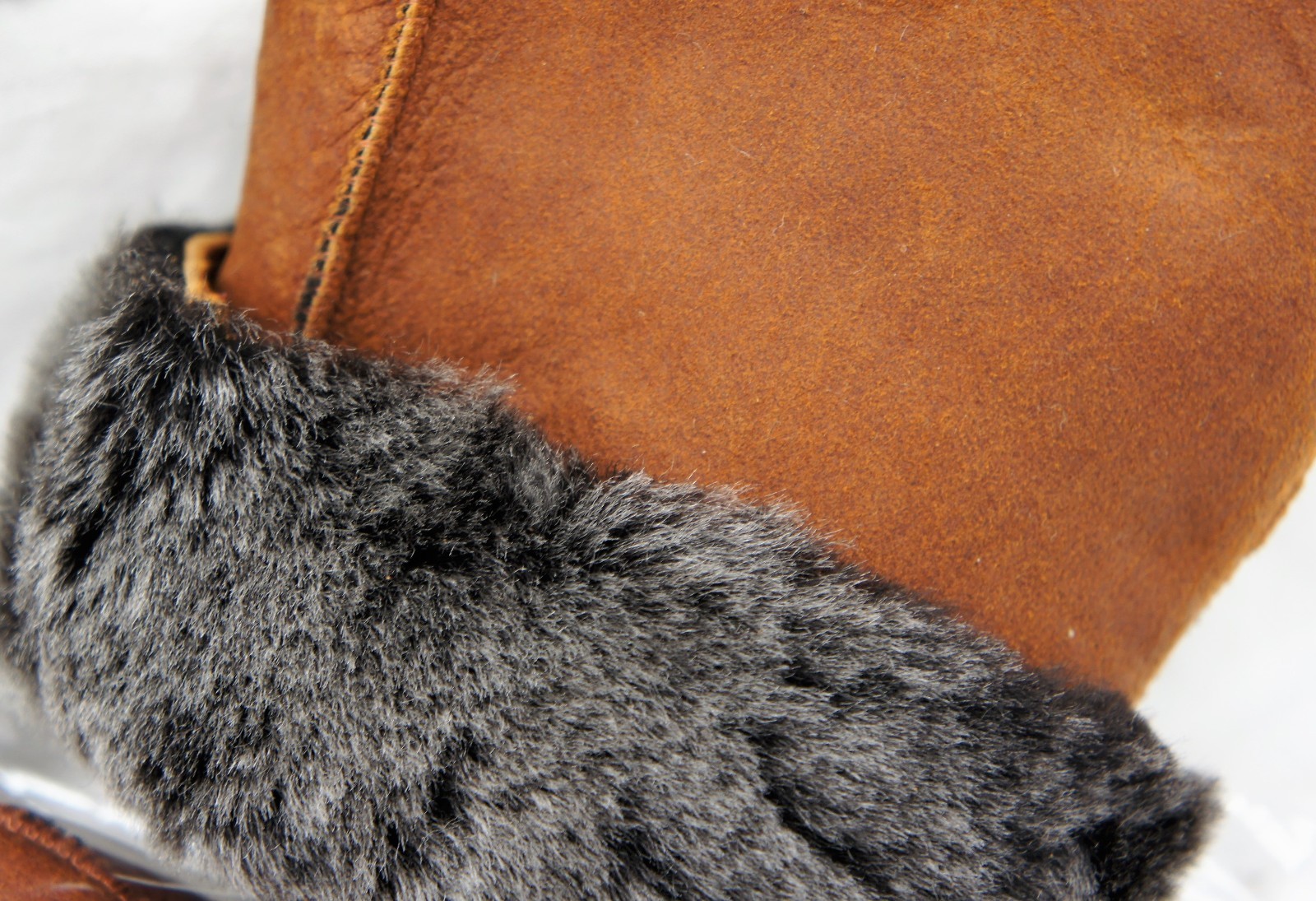 REAL GENUINE SHEEPSKIN SHEARLING LEATHER GLOVES UNISEX, COGNAC BROWN / ASH S-2XL