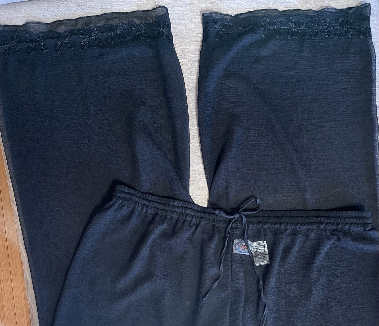 SAND N SUN Womens 3X Black Sheer Wide Leg Beach Pool Pants, Drawstring, NWOT
