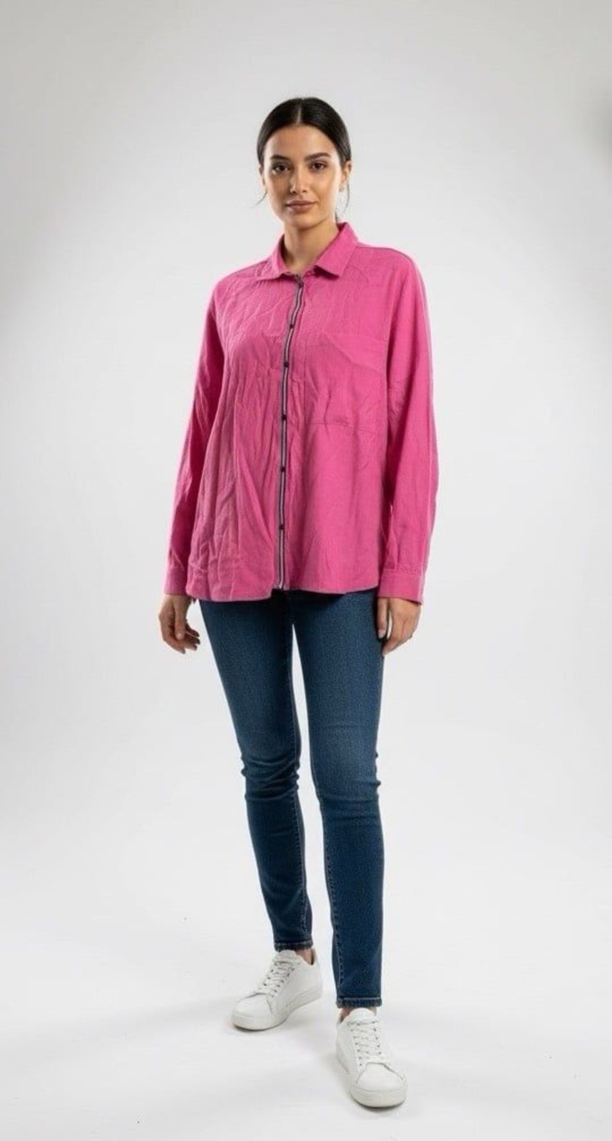 Zara Basic Collection Hot Pink Oversized Long Sleeve Button Up Shirt