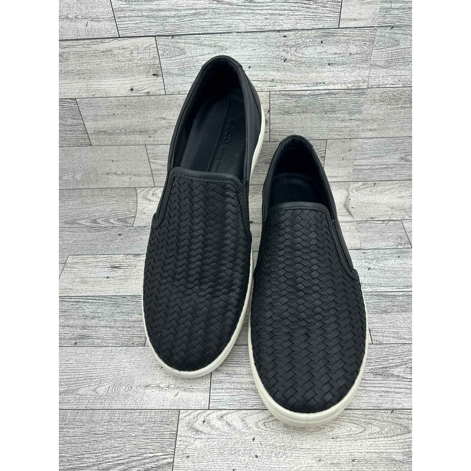 ECCO Soft 7 Woven Slip On Black Leather Shoes 470113-01001 Women EU 40 US 9-9.5