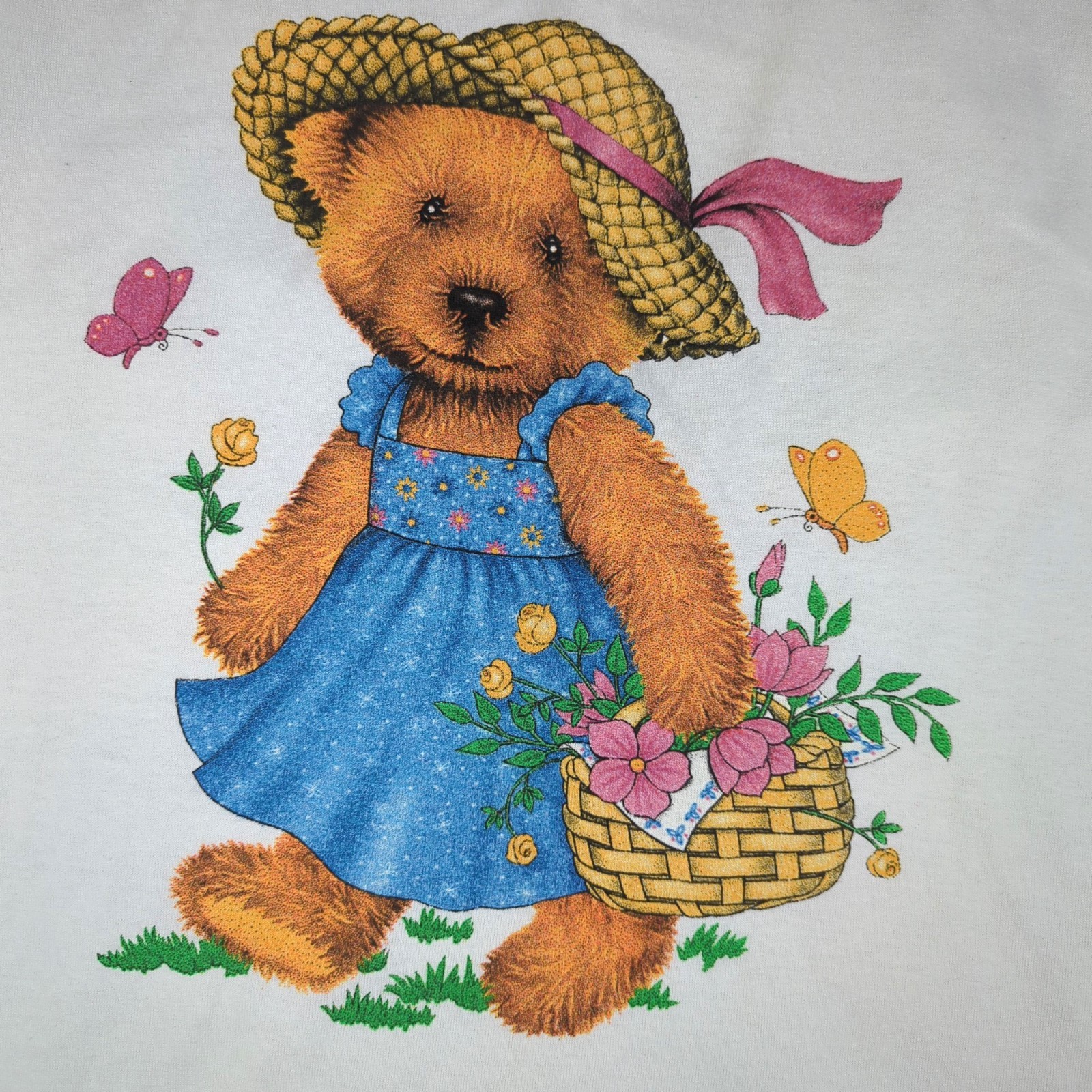 Lady Bear Butterfly Flowers White Tour T-Shirt Size XL 48