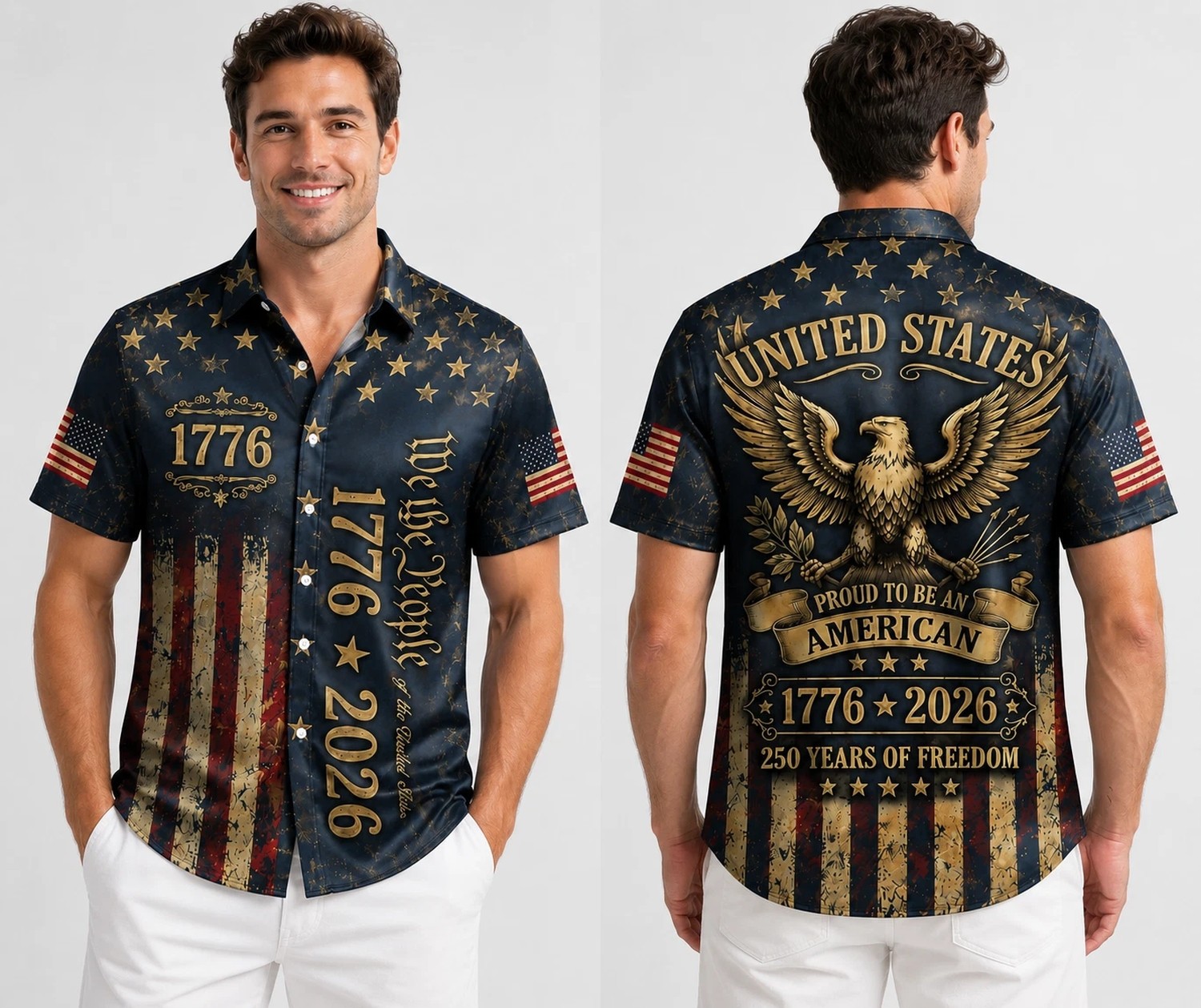 USA Eagle Graphic Hawaiian Shirt 250th Anniversary 1776-2026 Men Button Up Shirt