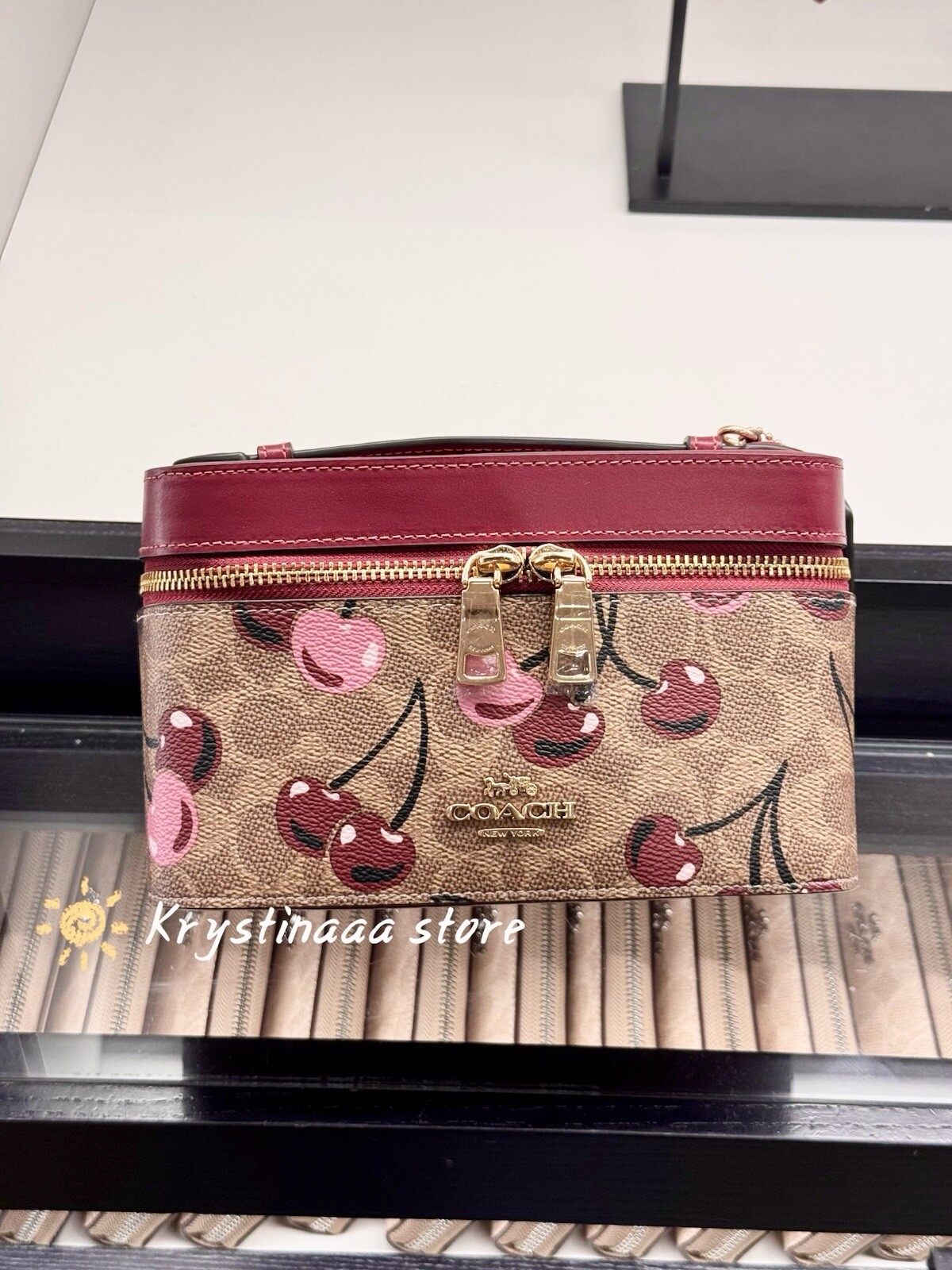NWT Coach Cosmetic Case In Signature Canvas With Cherry Print CZ025 Fast Ship