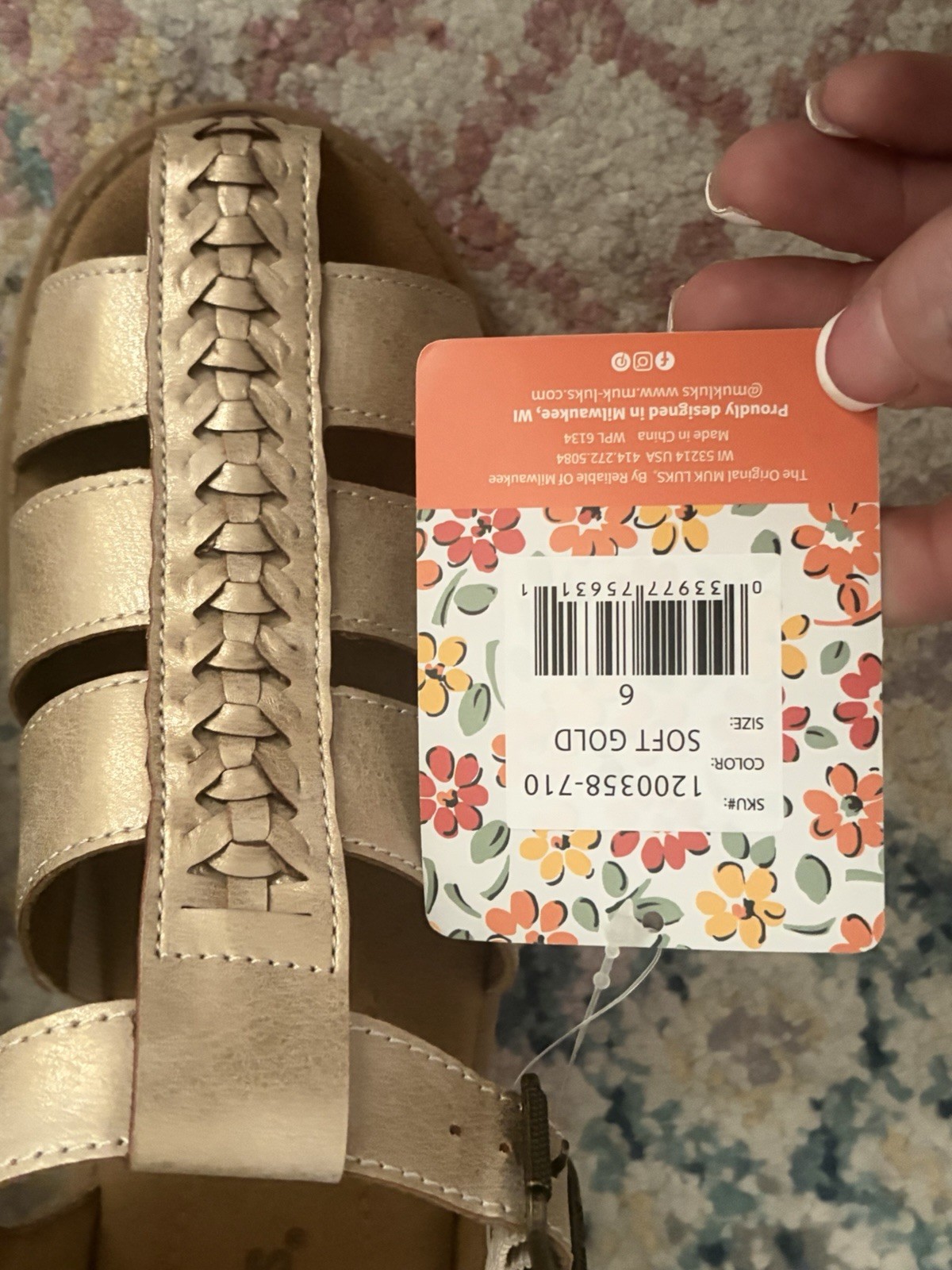 Muk Luks Women’s Strappy Sandals Braided Ankle Strap Buckle Gold Size 6