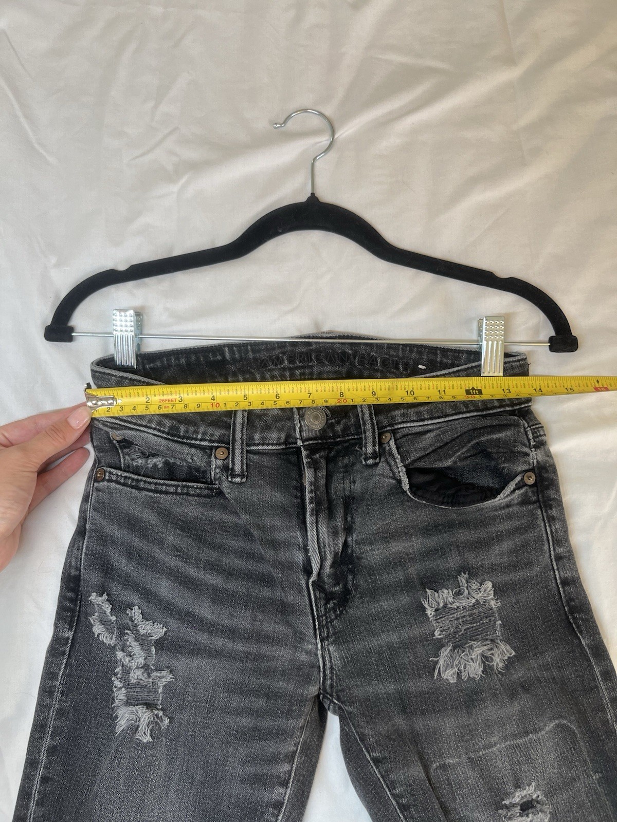 American Eagle AirFlex+ Women 28×32 Black Wash Distressed Stretch Jeans Denim