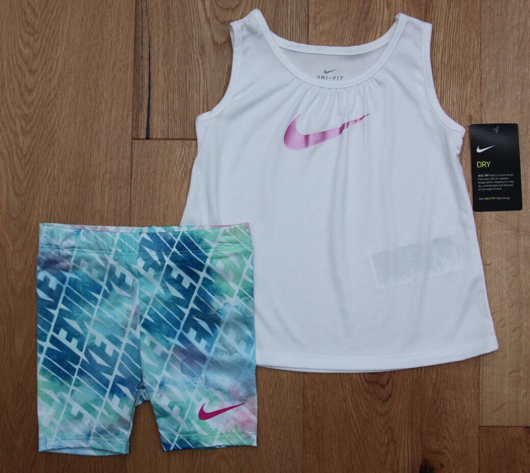 NEW Nike Infant Baby Girl 2 Piece Top & Shorts Set White Purple DRI-FIT 18 month