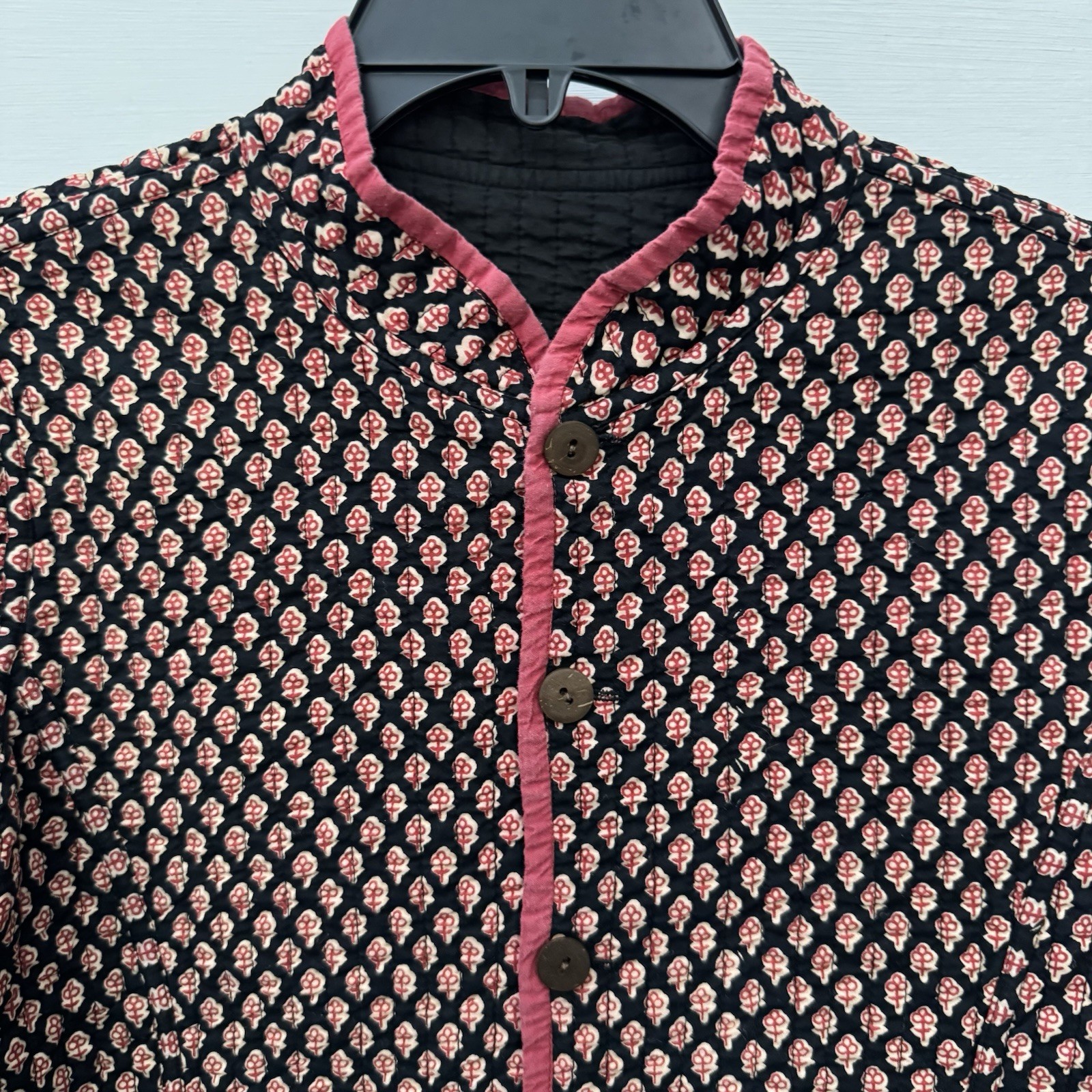 Reversible Quilted Block Print Jacket Womens Small Black Red