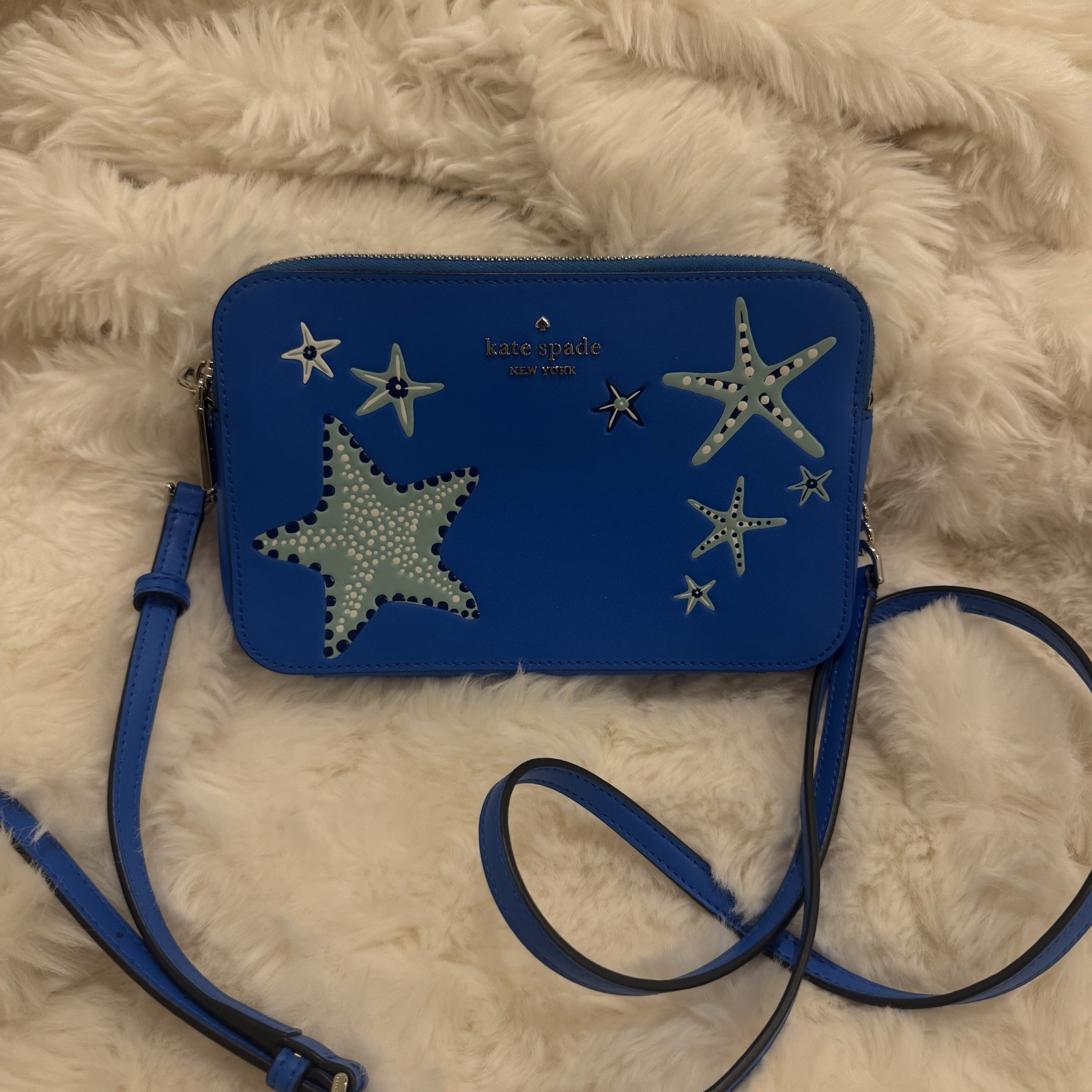 kate spade new york Blue Starfish Applique Small Crossbody Zip Detachable Strap