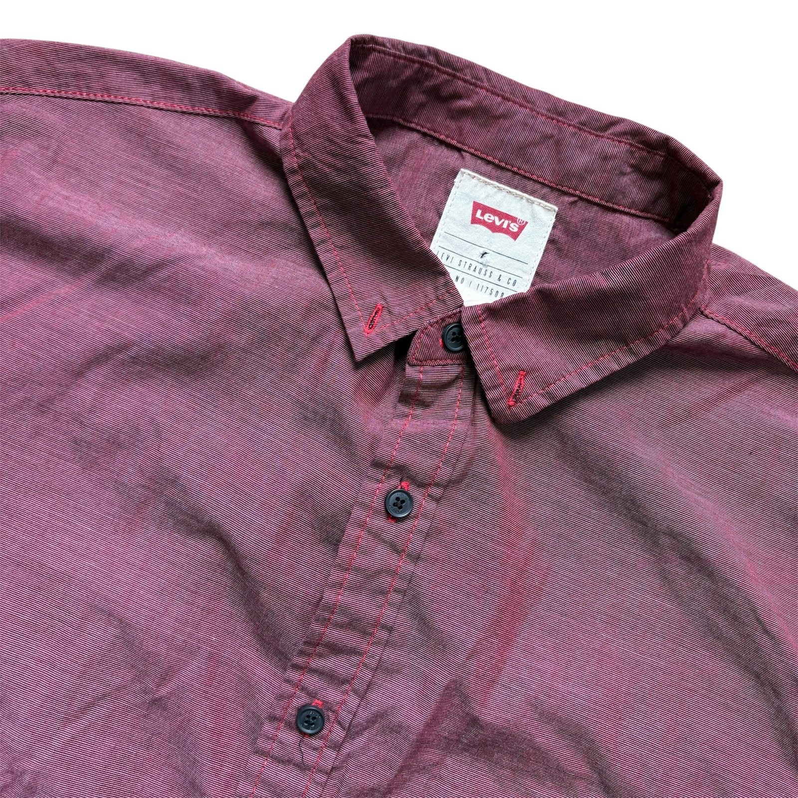 Levi’s Shirt Mens Red Striped Short Sleeve Button-Up Collared Casual