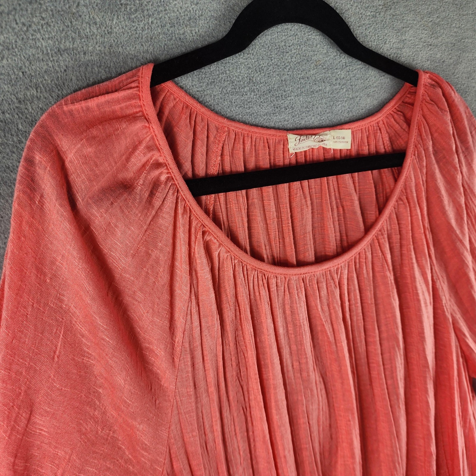 Faded Glory Blouse Womens Large Cosmo Coral Peasant 3/4 Sleeve Scoop Neck Boho