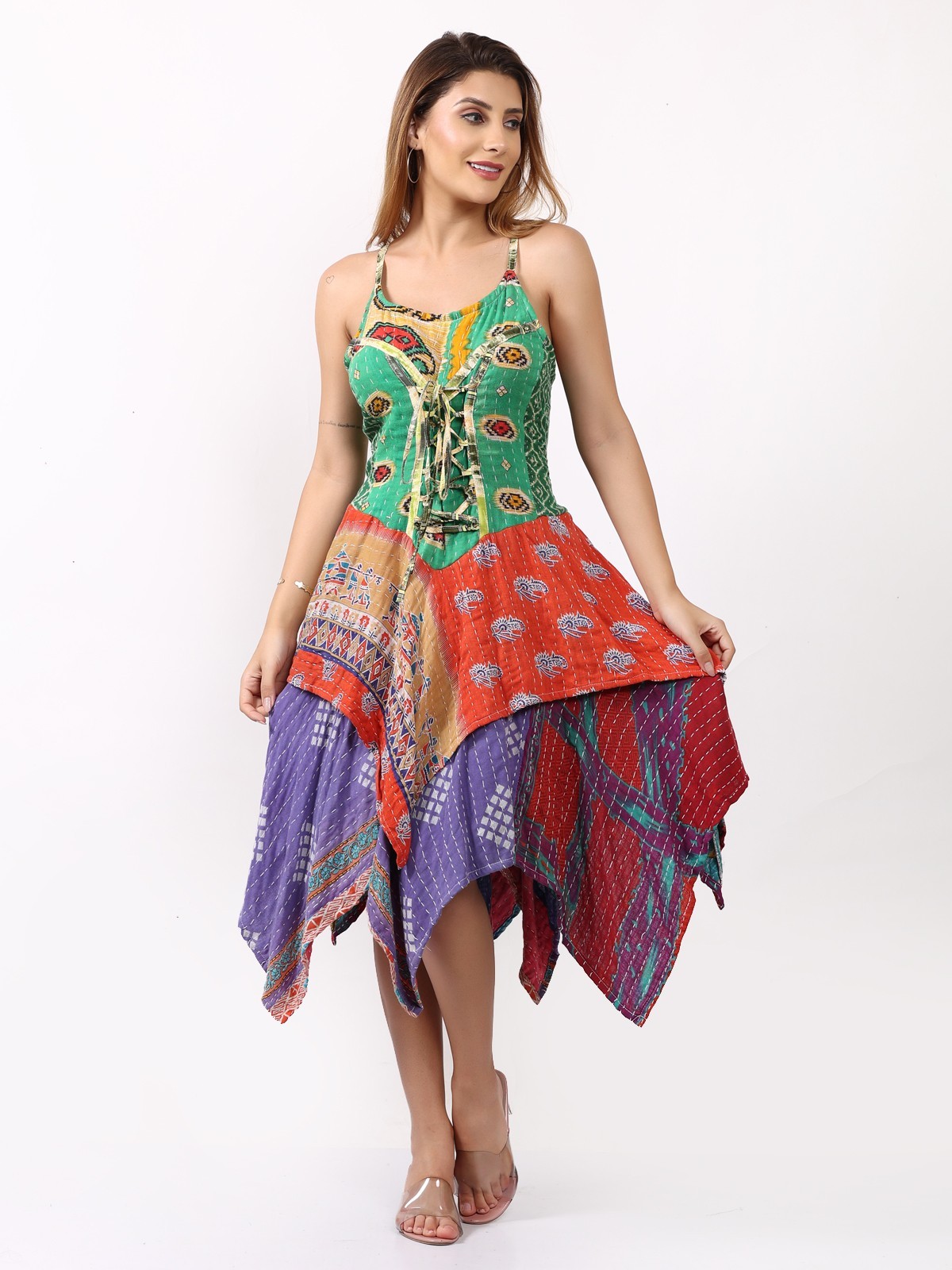 Women Spaghetti strap Patch Fit & Flare handkerchief hem Dress Wholesale Mix Lot