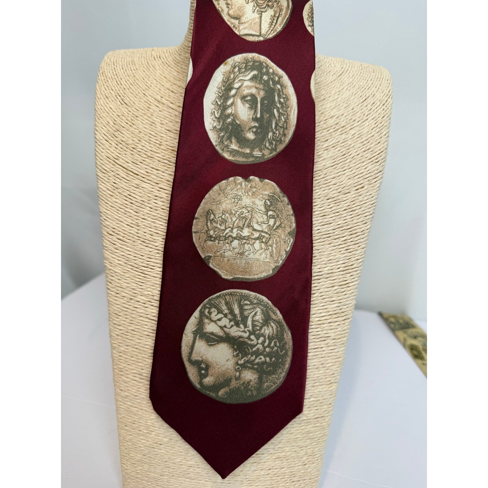 Lot 4 Vintage Museum Artifacts All Silk Ties 1980s Patriotic Legal Coins Roman