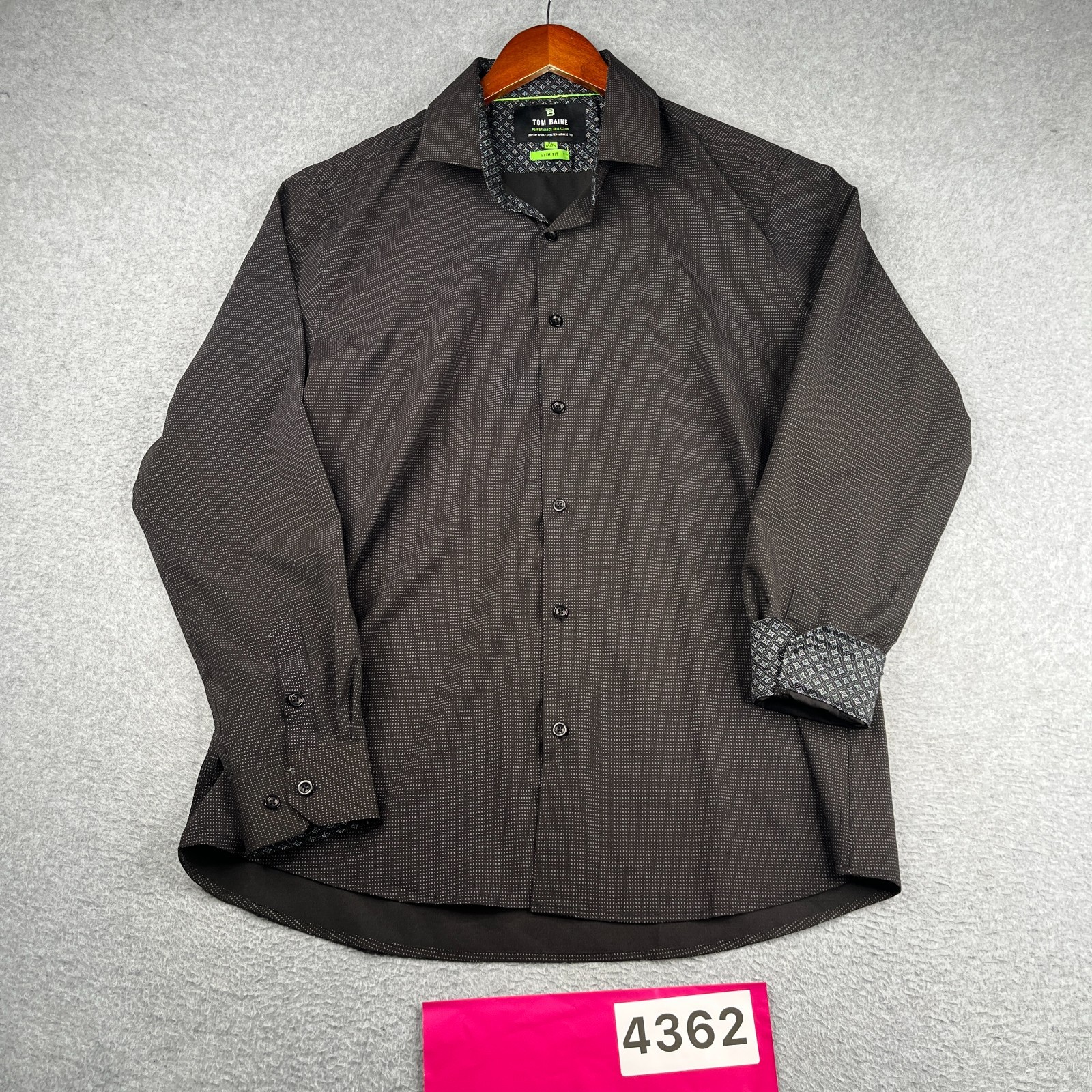 Tom Baine Performance Shirt Wrinkle Free Black Slim Button Up Long Sleeve XL