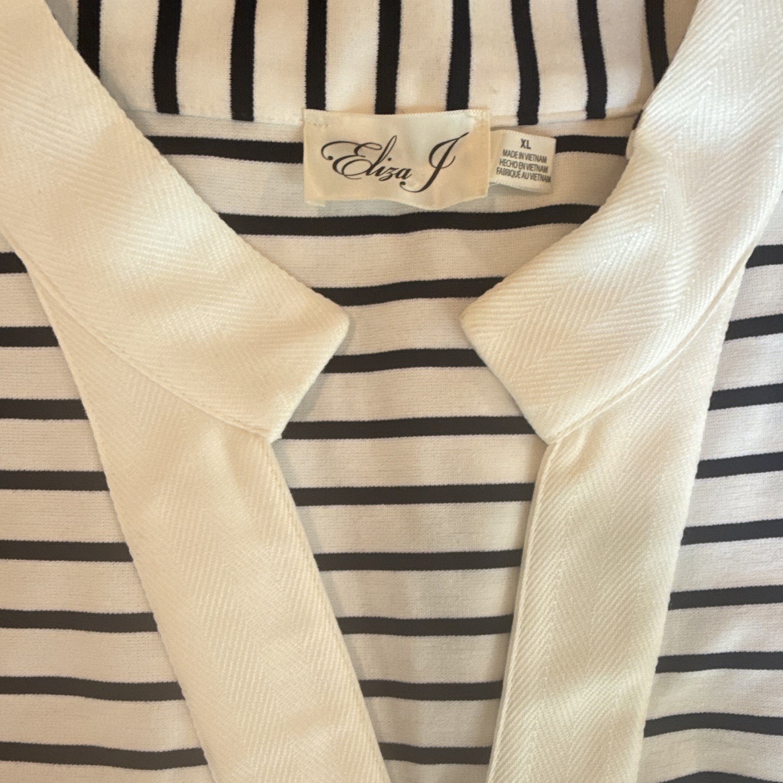 Eliza J XL White/Black Striped Knit Cotton V-Neck 3/4 A-Line Stretch Dress