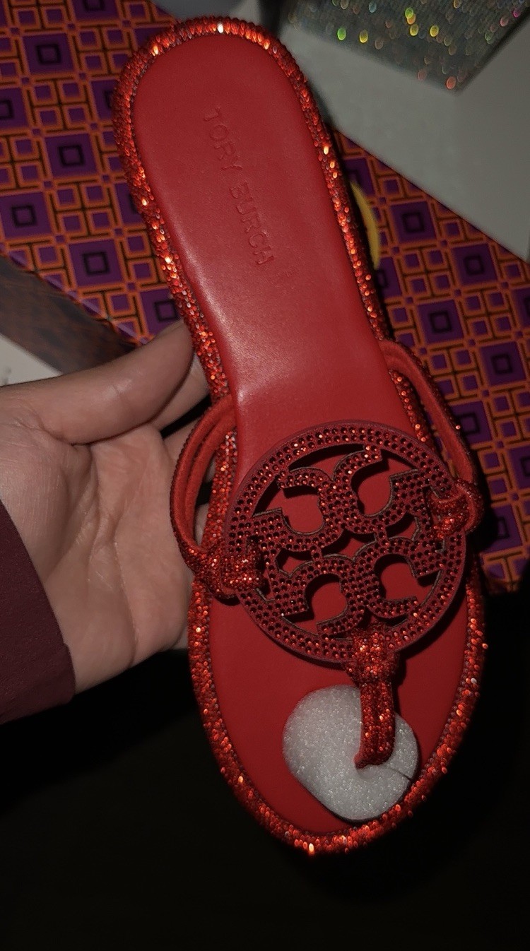 Tory Burch Women’s Red Leather Thong Slip-On Sandals Logo Accent Size 9