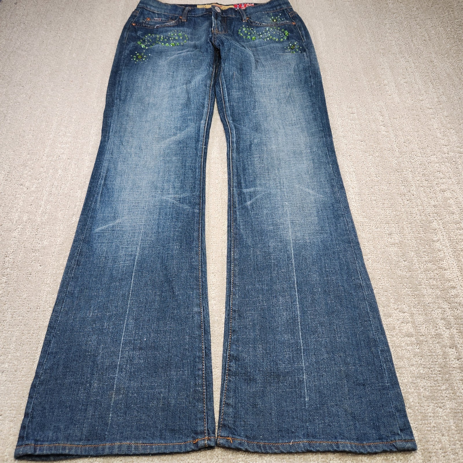 Vintage 7 For All Mankind Jeans Women 28 Flare Low Rise Embellished USA Made