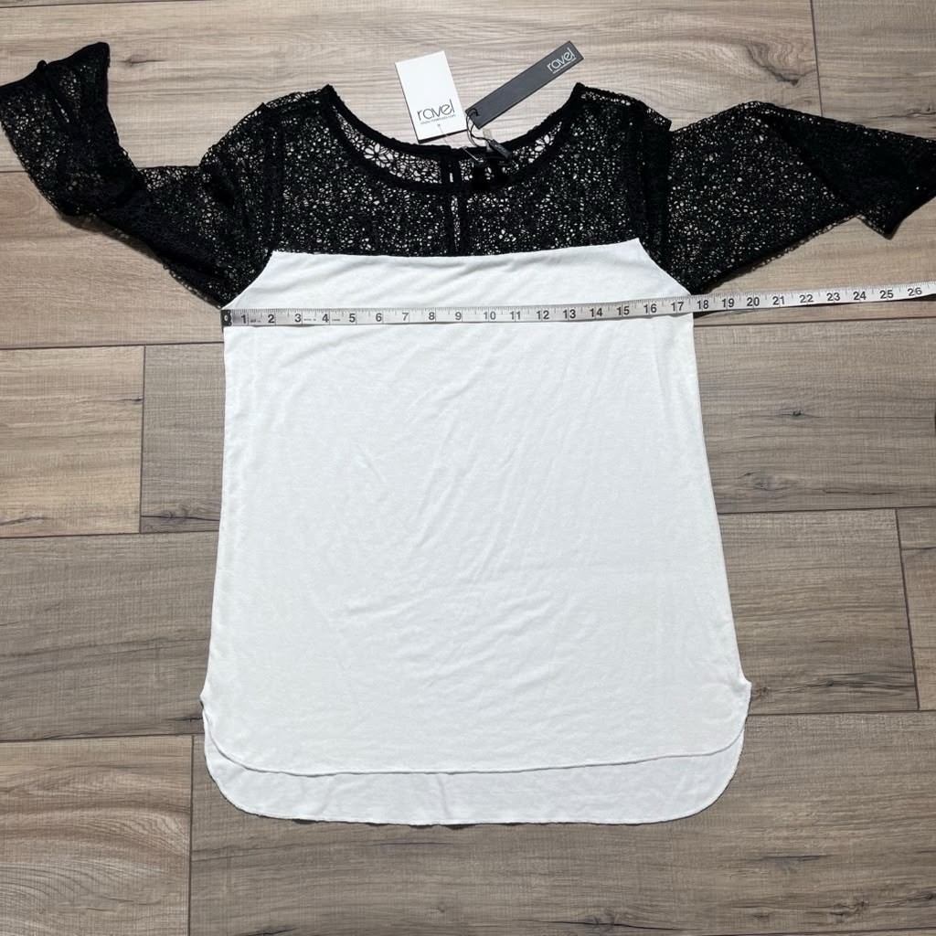 Revel Womens Colorblock 3/4 Sleeve Open Knit Fabric Top S Black & Light Cream