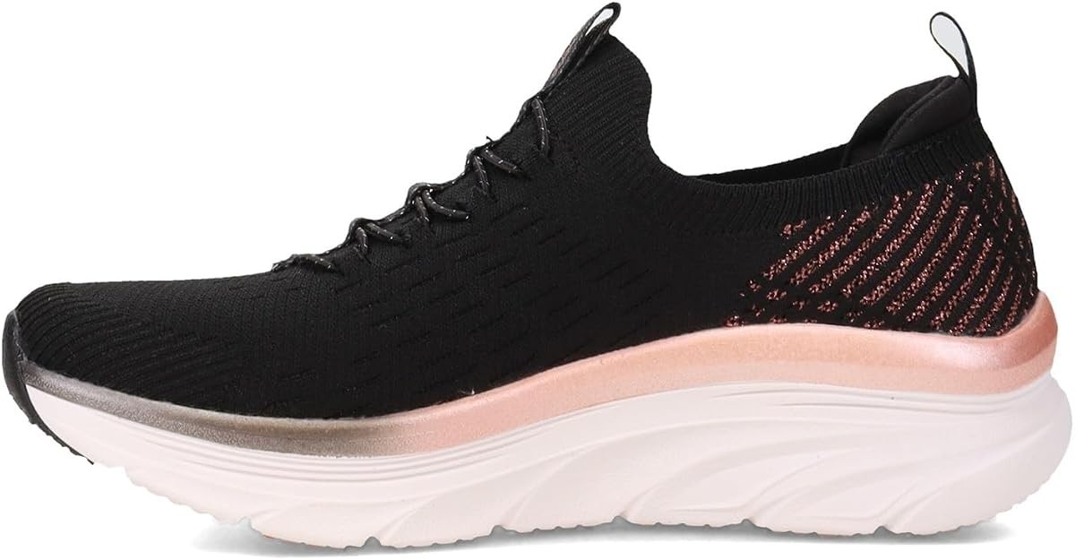 Skechers Women’s D’lux Walker Let It Glow Sneaker – 149366 – Black & Rose Gold