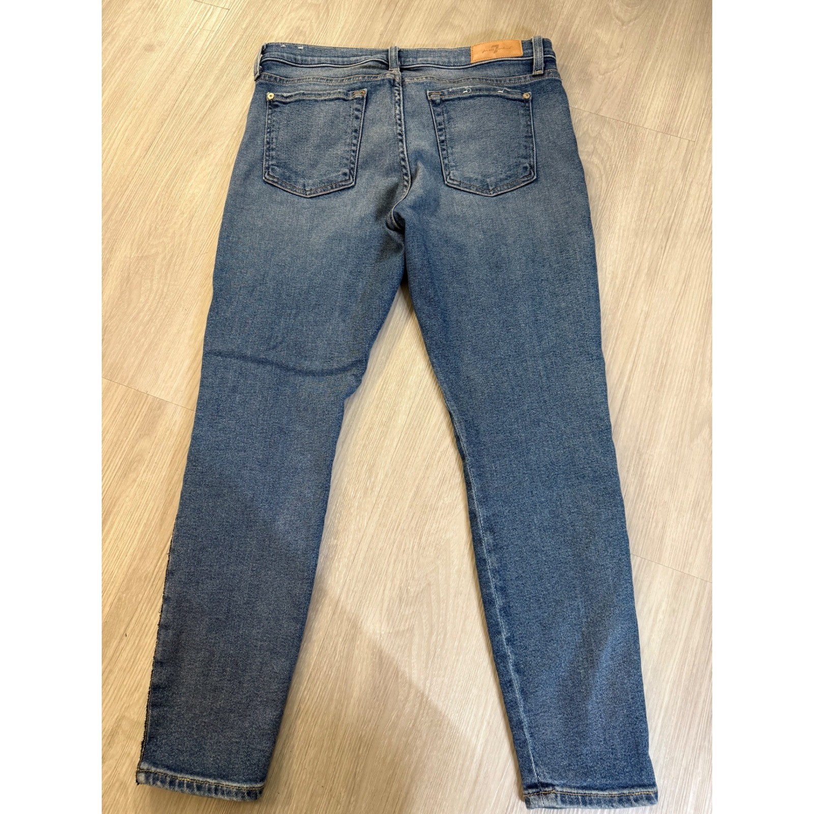 7 For All Mankind Luxe Vintage Ankle Skinny Jeans Blue Beaded Side Stripe Sz 30