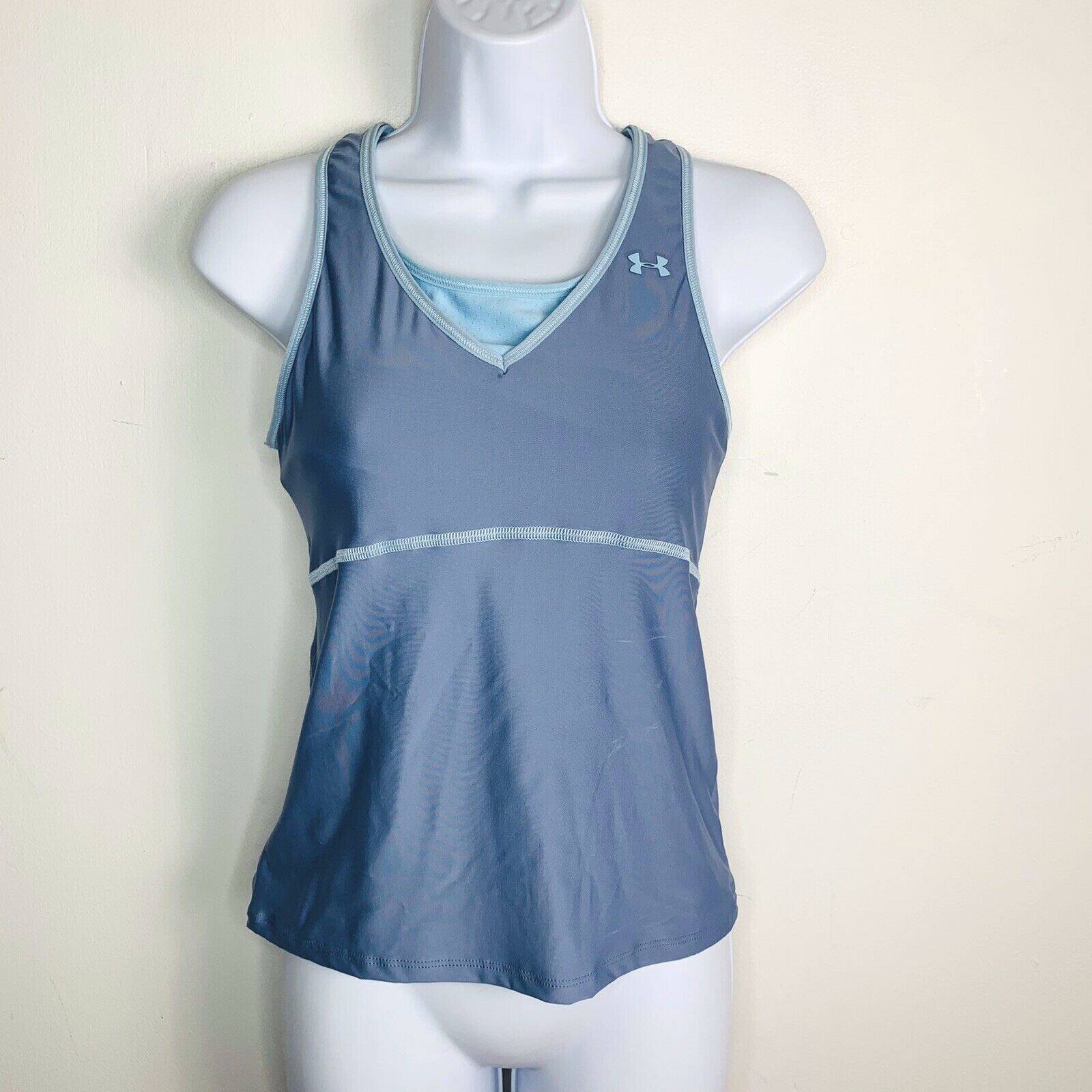 Underarmour Tank Top sz M Blue Built in Bra Racerback Atheltic Training Gym Core