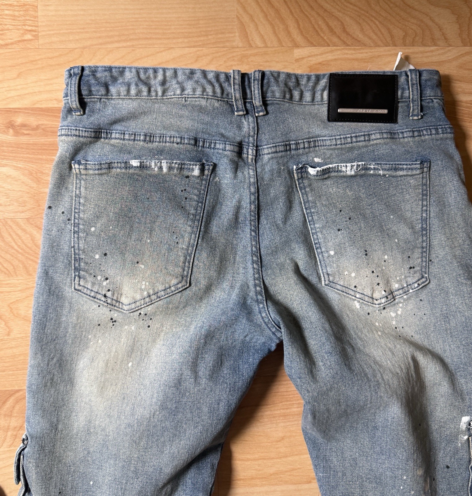 First Row Utility Cargo Repair Distressed Denim Jeans Size 38X32