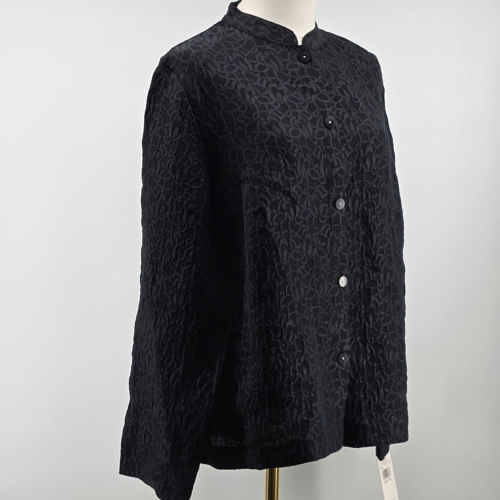 Kate Hill Jacket Womens 14W Black Silk Blend Crepe Collared Button Relaxed