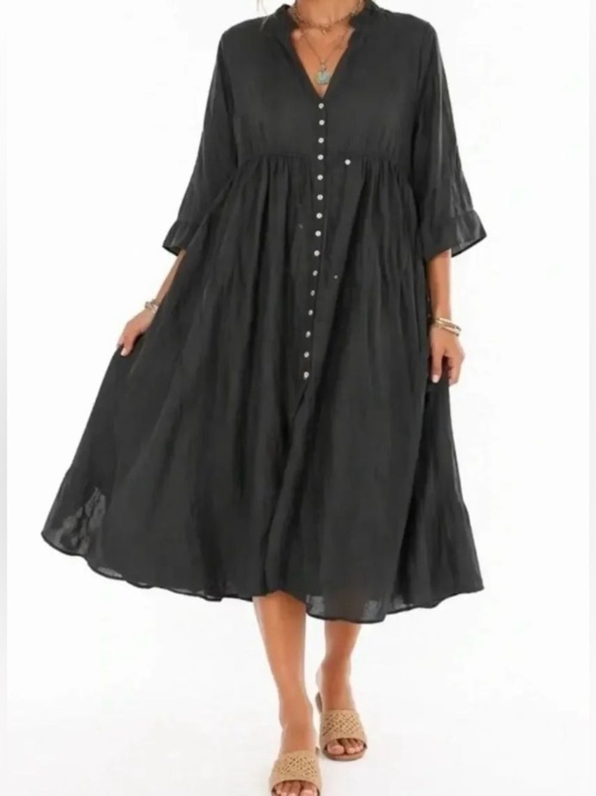 Natural Life Chloe Woven Button Front Cotton Bohemian Midi Dress Size Large