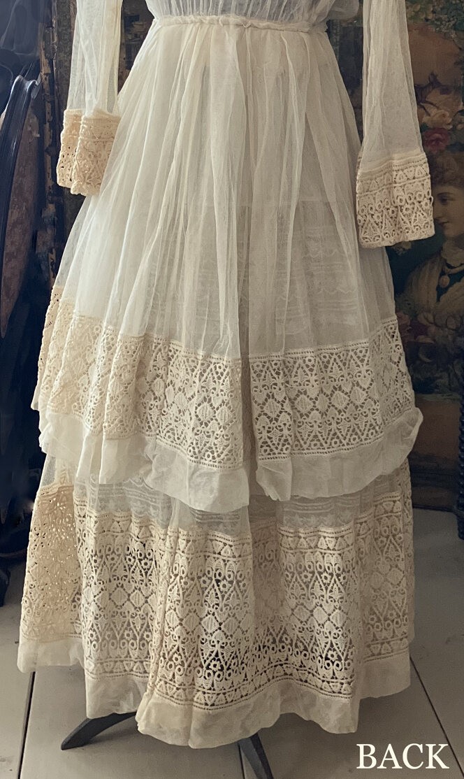 Edwardian Sheer Net and Lace Dress Excellent