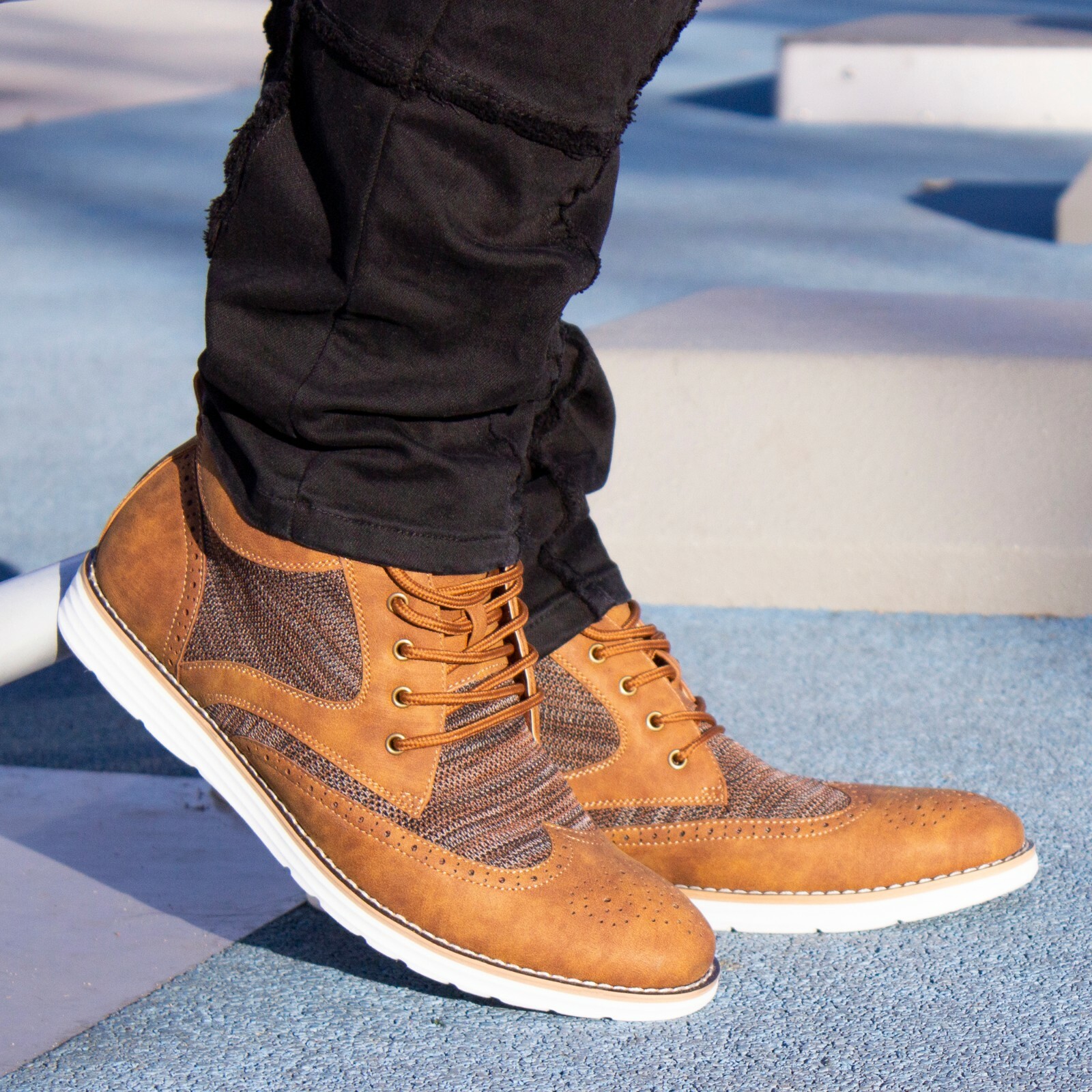 Polar Fox Wingtip Memory Foam Knitted Suede Business Mid-Top Sneaker