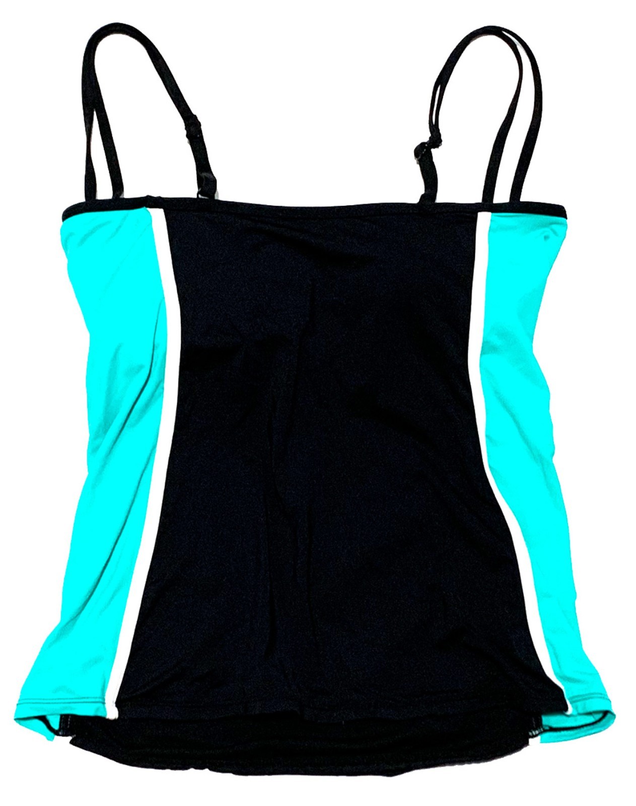 Wave Zone Black Swim Top with Turquoise and White Side Panels size 12