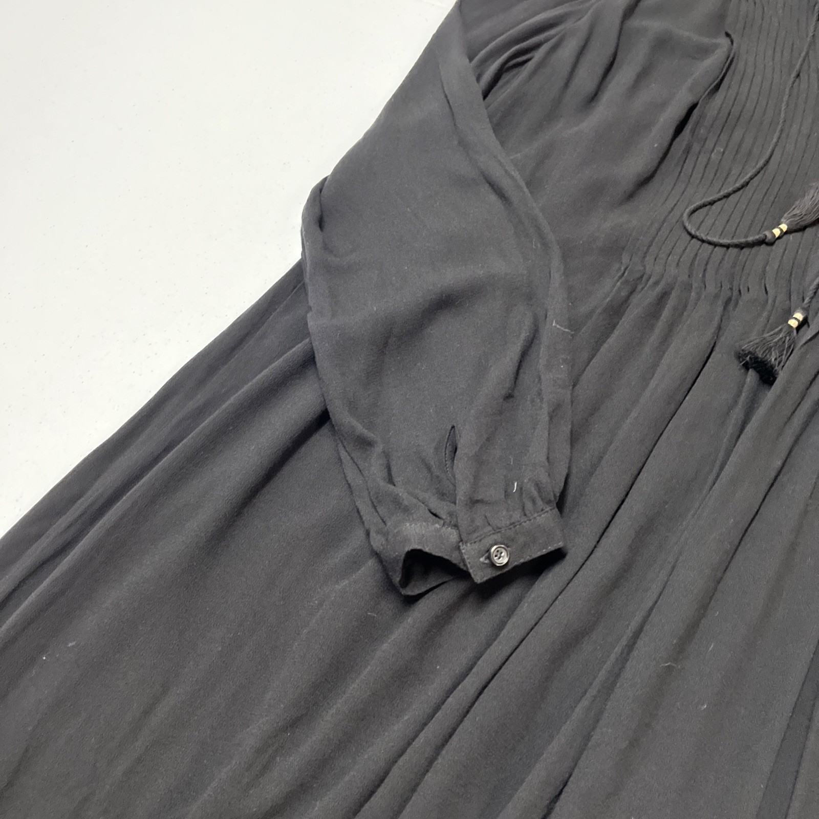 Old Navy Dress Black Pleated Shift Midi Tassel V Neck Size L Wedding Guest Event