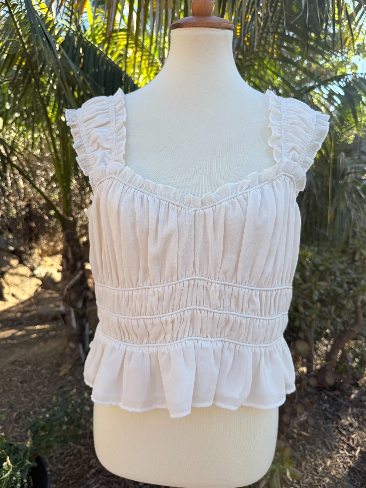 ASTR Womens Boho Cottagecore Ruched Crop Top XL Ruffle Sleeve Peplum Regencycore