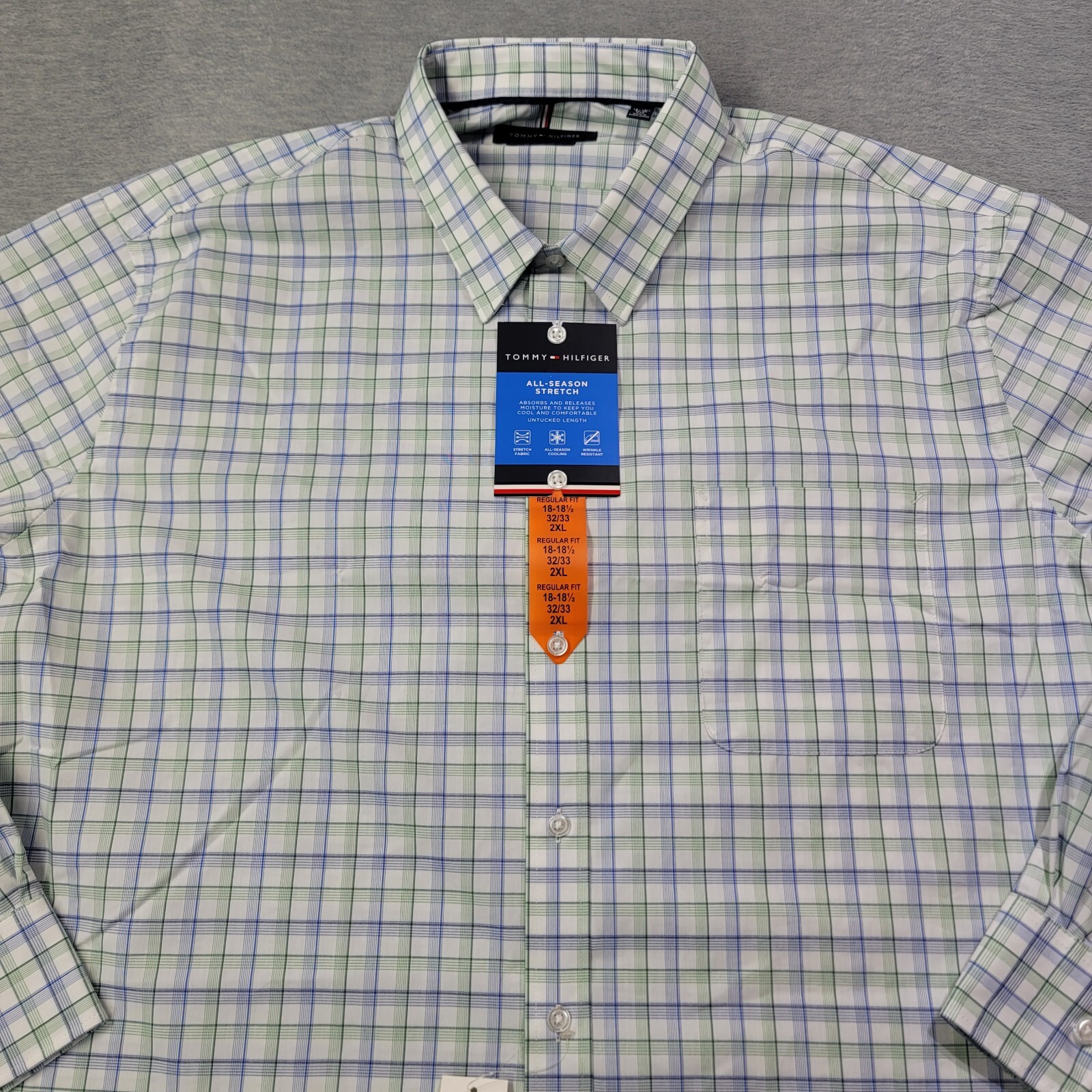 Tommy Hilfiger Shirt Men 2XL White Plaid Regular Fit All Season Stretch NWT