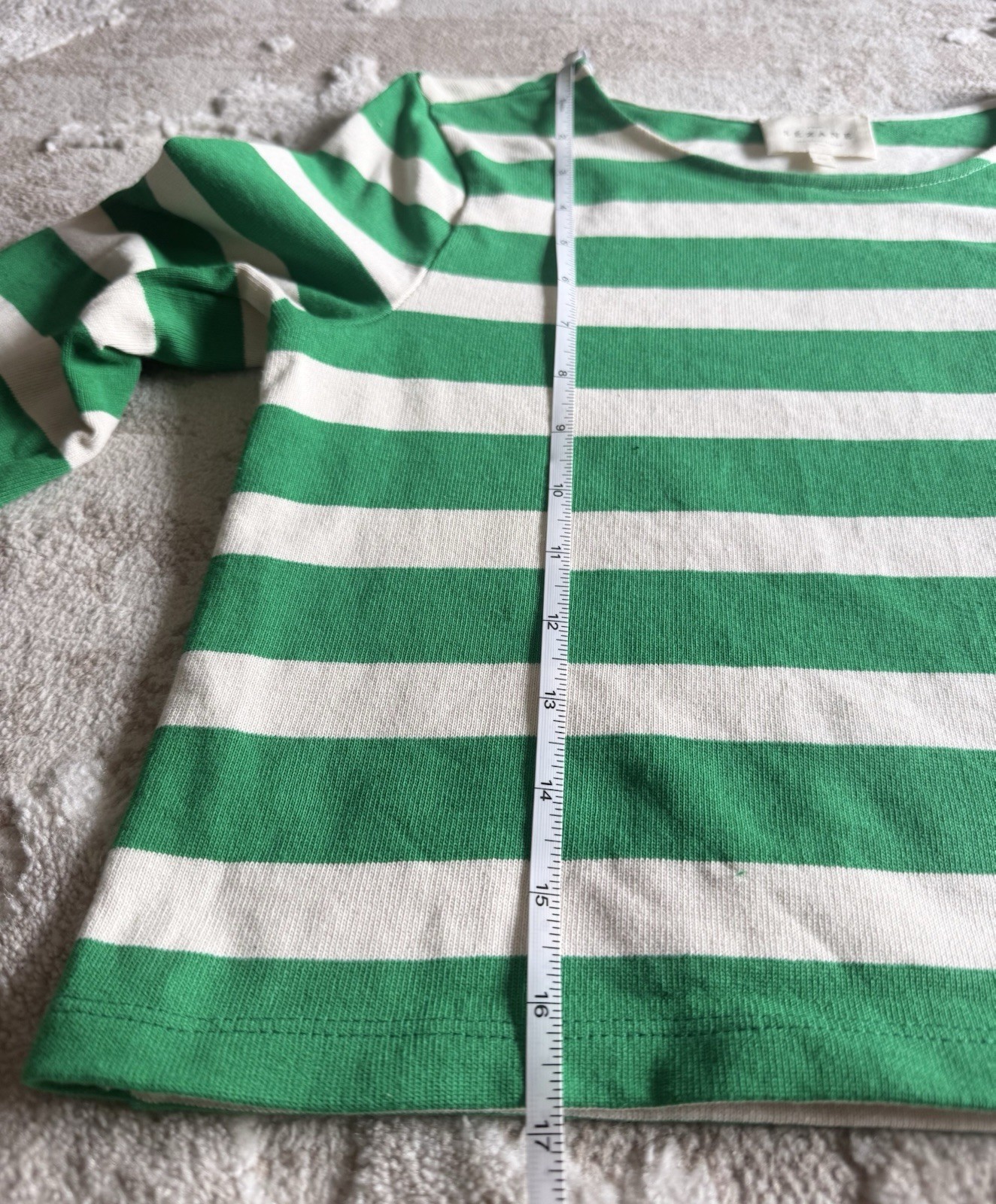 Sézane Colette Marinière Striped Top Ecru Bright Green 100% Cotton Size XS
