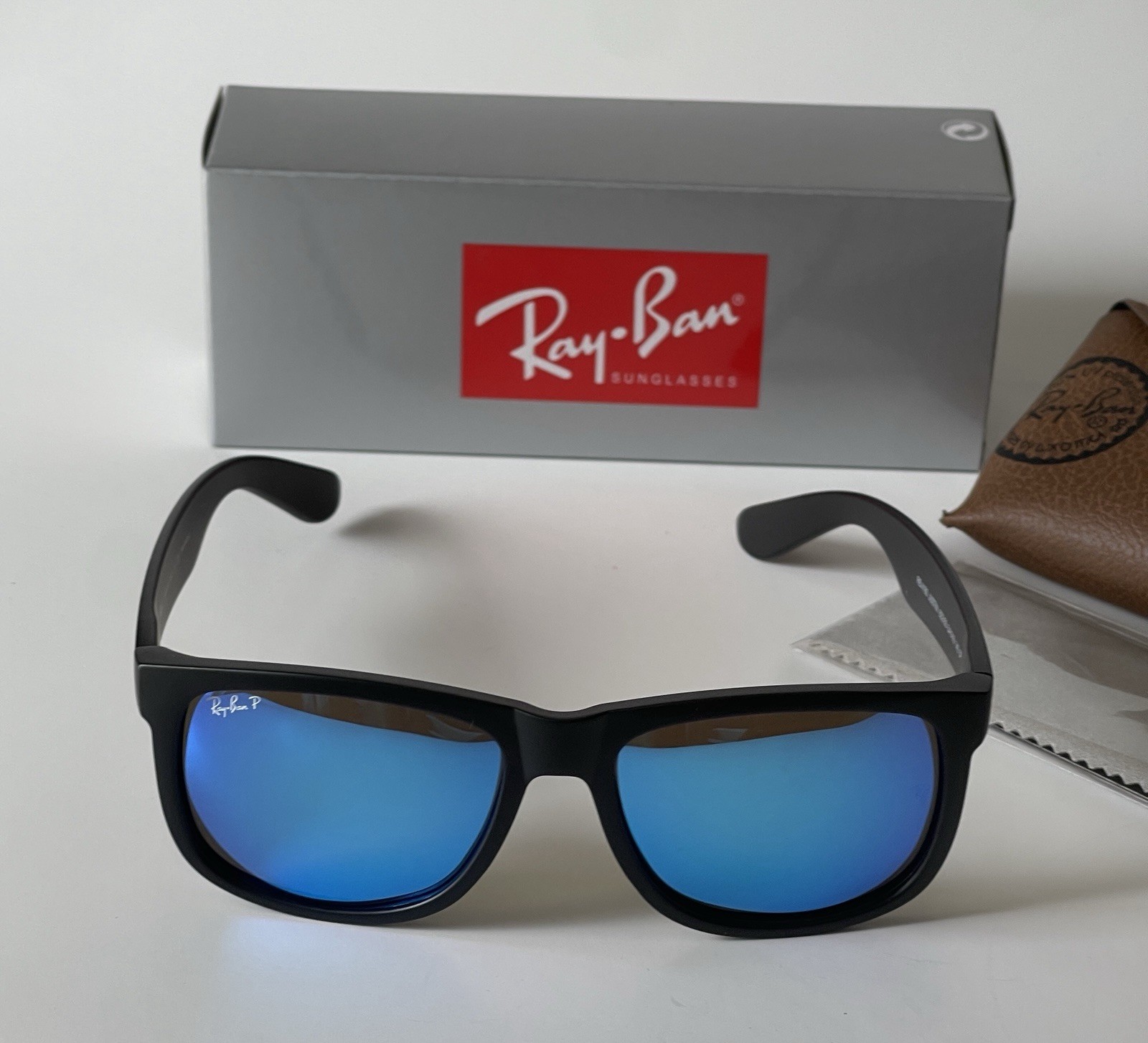 Ray-Ban Justin RB4165 Polarized Sunglasses Blue Mirror Lens UV400 Black 54mm