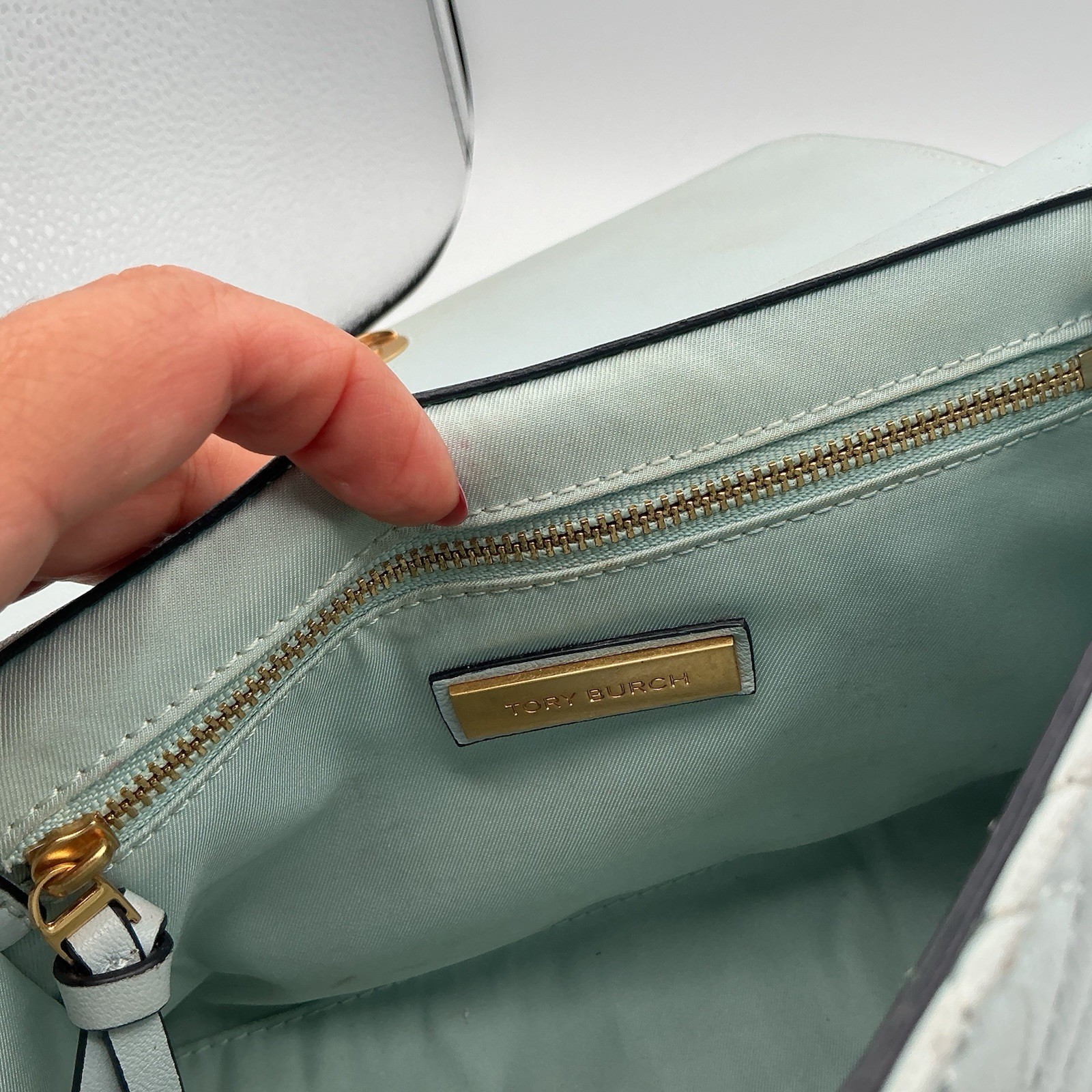 Tory Burch Fleming Light Blue Leather Quilted Chain Shoulder Crossbody Bag